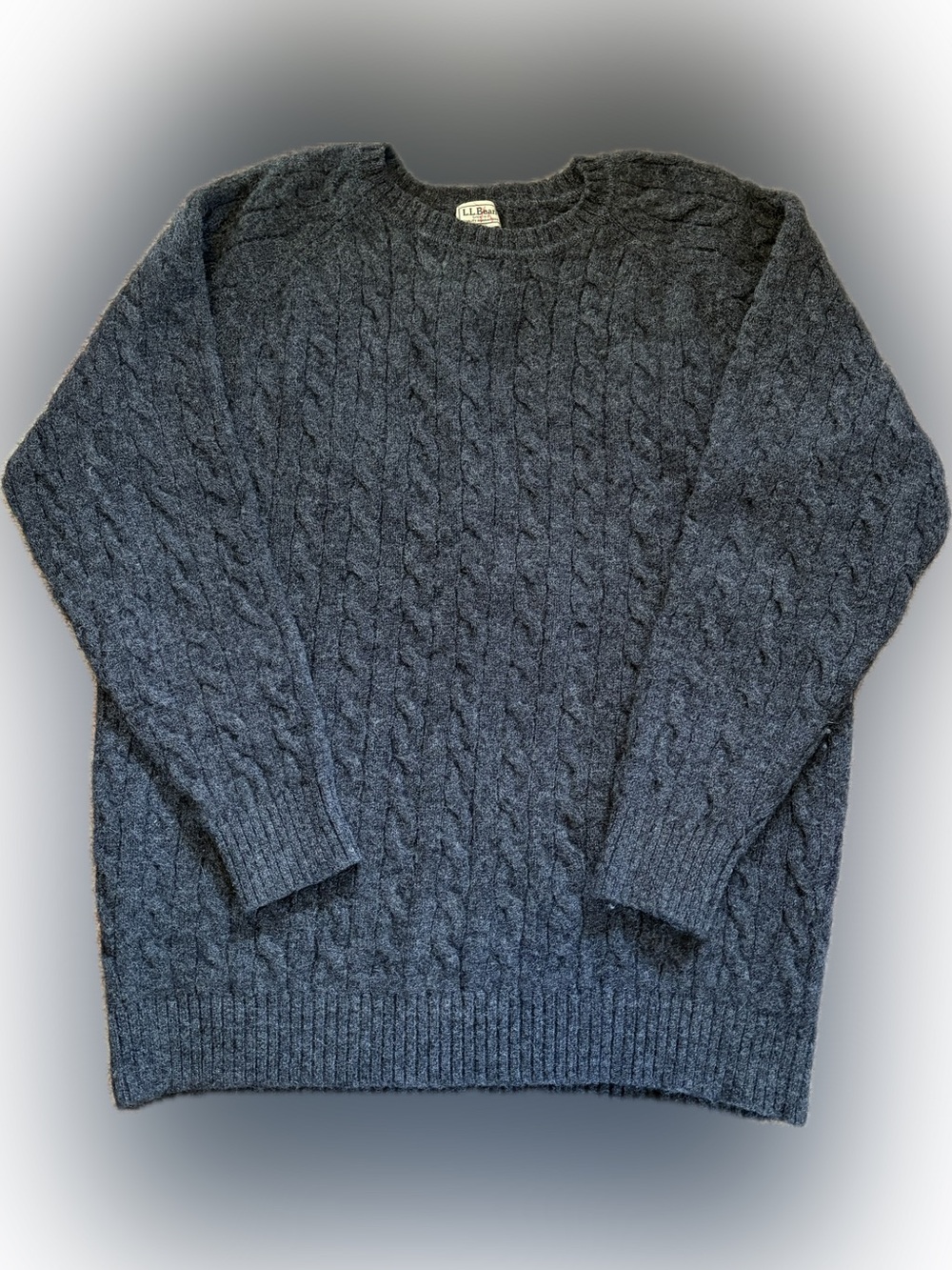 VTG L.L. Bean 100% Shetland Wool Fisherman Cable Crewneck Sweater Grey XXL-Tall